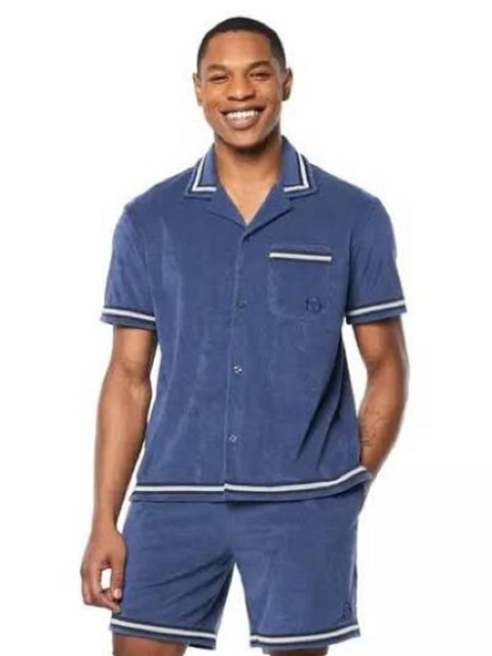 Sergio Tacchini Blue Short-Sleeve Terry Camp Shirt and Shorts